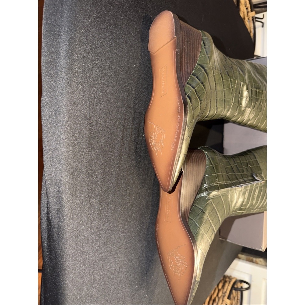 Franco Sarto Estella Wedge Tall Boot Green Croc Embossed Leather Size 7 NIB $225 - Picture 5 of 13
